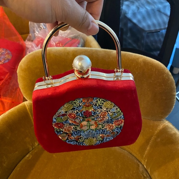 Red Suede clutch bag (handmade) - Picture 4 of 4
